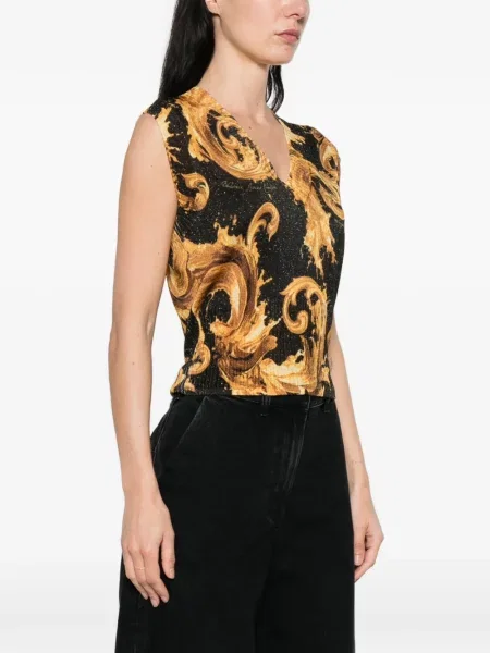Дънков елек Versace Jeans Couture с принт с V-образно деколте