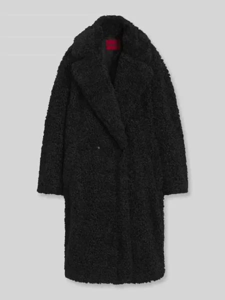 Kroj oversized fit płaszcz z futerka / płaszcz ze sztucznego futra z kołnierzem z połami model Hugo czarne