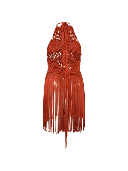 Rochie mini Alberta Ferretti cu franjuri portocaliu
