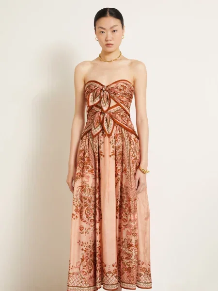Zimmermann Hedvábné Šaty Aster S Výřezy / tmavě oranžová / khaki růžová