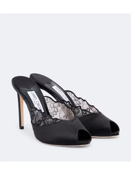 Papuci tip mules Jimmy Choo din satin negru