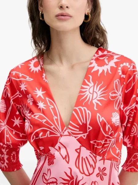 Rochie midi Never Fully Dressed cu imagine cu decolteu în V până la genunchi roșu