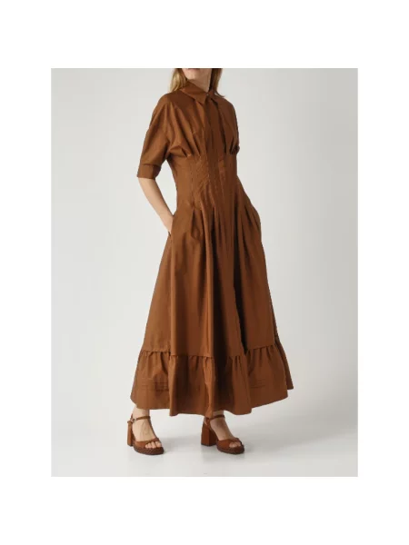 Sukienka koszulowa Max Mara Studio z krótkim rękawem brązowa