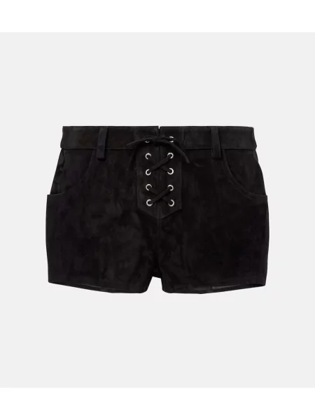 Pantaloni scurți Isabel Marant din piele de căprioară negru