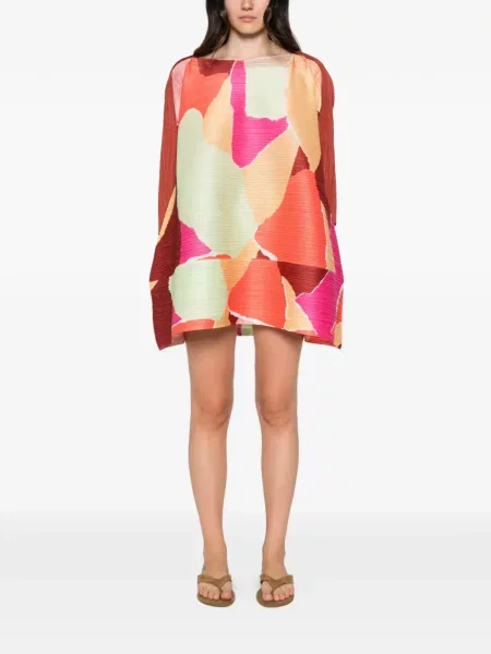 Рокля Pleats Please Issey Miyake с принт с абстрактен десен оранжево