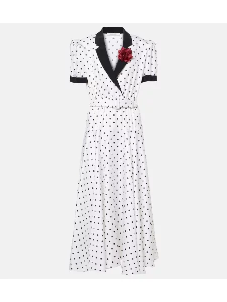 Jedwabna sukienka midi Rodarte w grochy do kolan biała