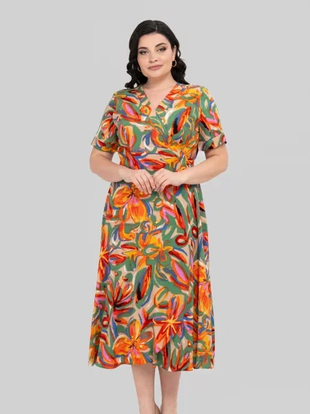 Сукня міді All Posa віскоза/модал помаранчевий