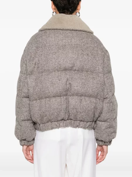 Geacă Brunello Cucinelli cu model herringbone gri