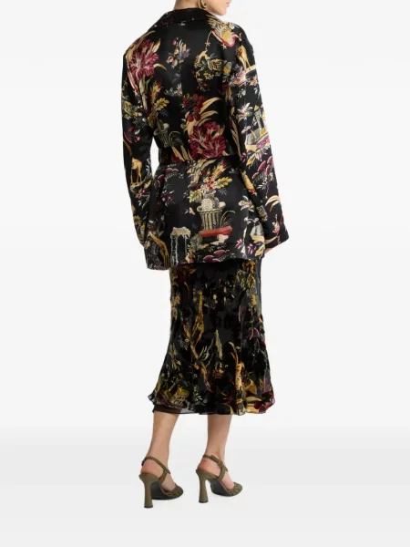 Cu centură geacă Etro din satin cu model floral negru