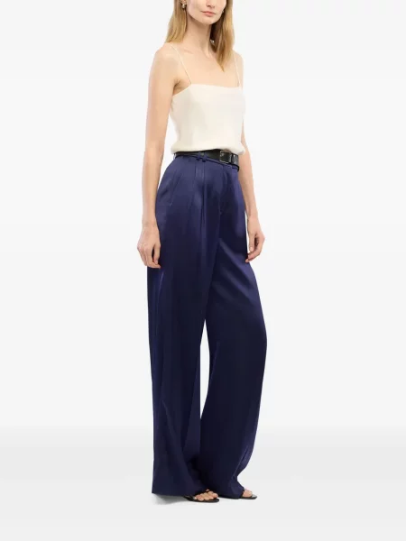 Pantaloni Another Tomorrow din satin albastru