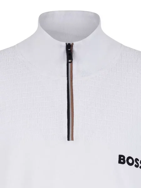 Пуловер Boss Green Hugo Boss на райета бяло