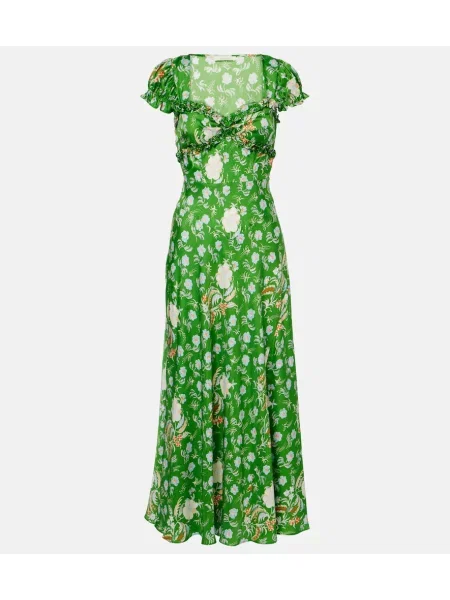 Rochie maxi Dôen din satin cu model floral verde