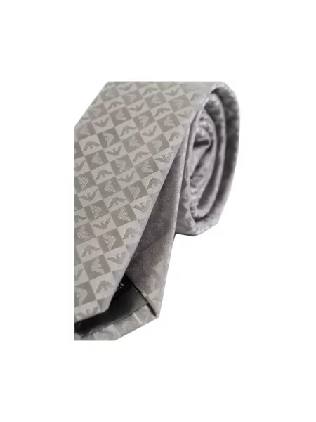 Krawat Emporio Armani w kratę żakardowy szary