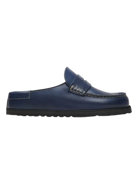 Lniane klapki mules Birkenstock niebieskie
