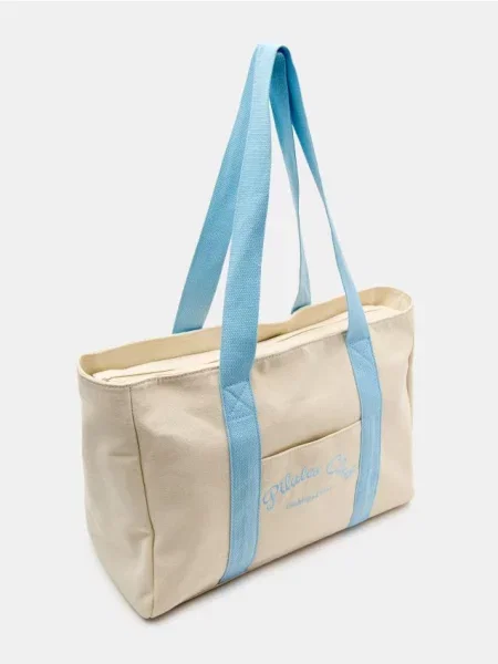 Тканинна сумка типу shopper з контрастними ручками кремовий