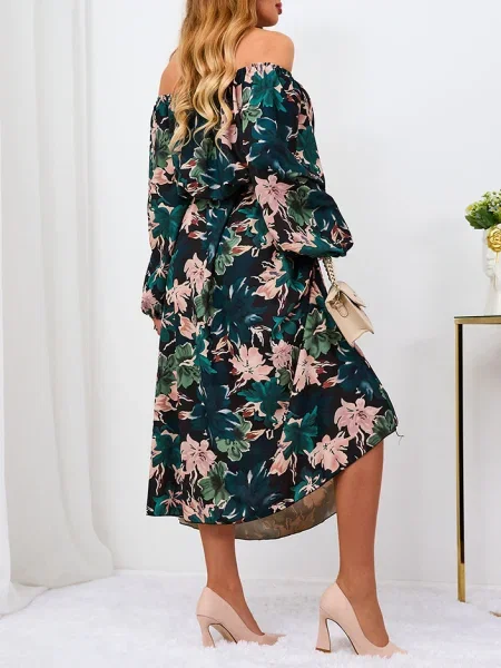 Rochie maxi Resti cu model floral de costum negru