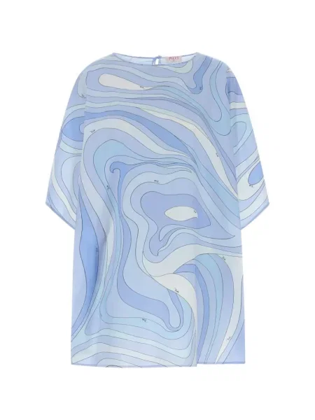 Top Pucci cu imagine din poplin albastru