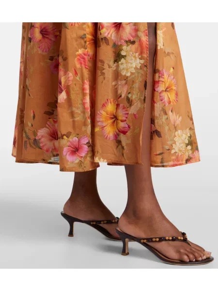 Rochie maxi Zimmermann de mătase cu model floral maro