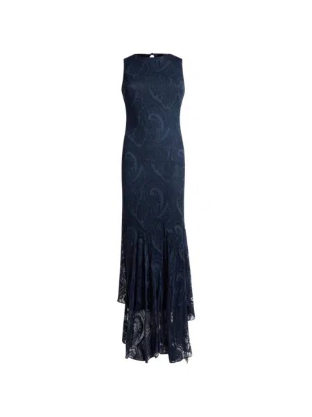 Lung rochie Etro din jerseu cu model paisley albastru