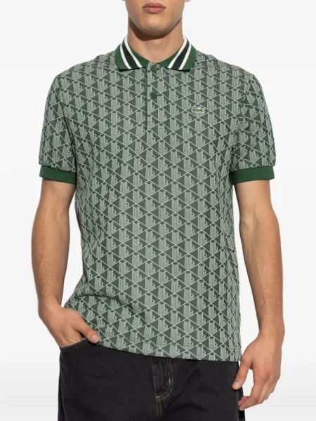 Polo Lacoste cu imprimeu geometric verde