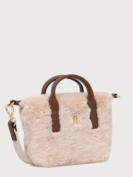 Umelá kožušina shopper kabelka Tommy Hilfiger béžová