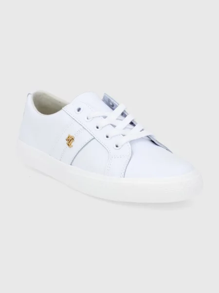 Botine Lauren Ralph Lauren din piele cu toc plat alb
