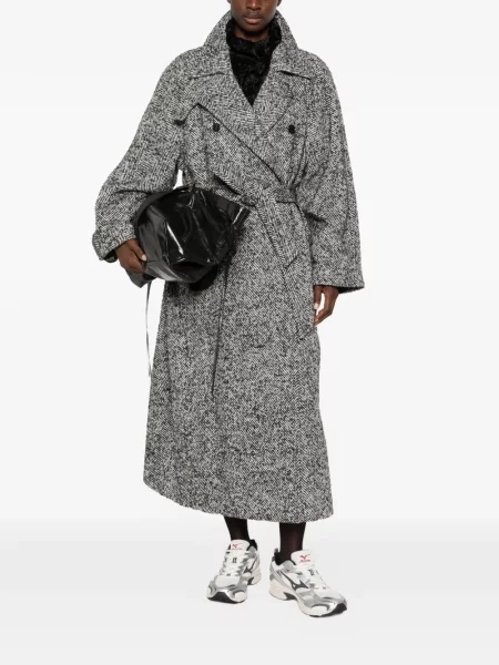 Cu centură palton Juun.j cu model herringbone negru