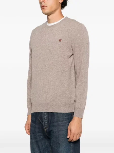 Pulover Brooks Brothers cu broderie cu decolteu rotund maro