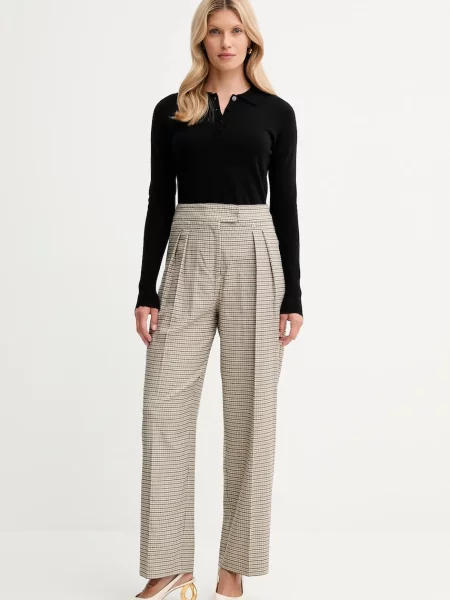 Twinset spodnie proste high waist beżowy