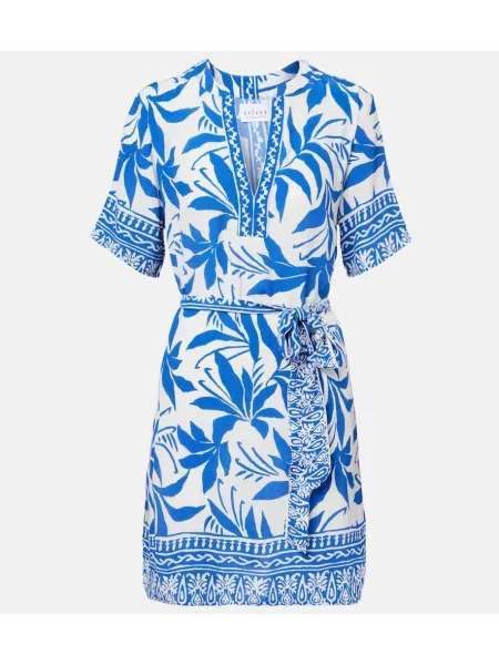 Aksamitna sukienka koszulowa Velvet z nadrukiem garniturowa niebieska