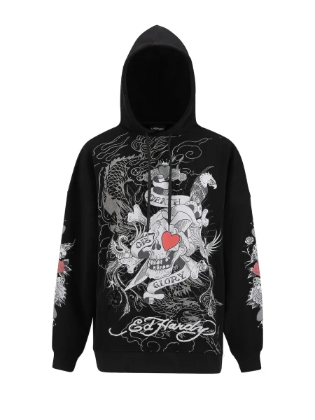 Ed Hardy Tréning póló Death Or Glory Love szürke / piros / fekete fehér