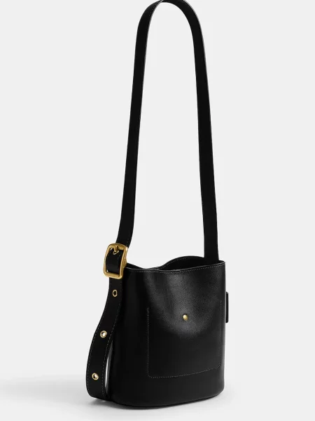 Кожаная сумка ведро Coach серая