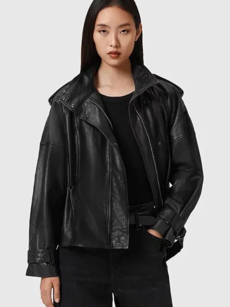 AllSaints geacă de piele de tranziție negru