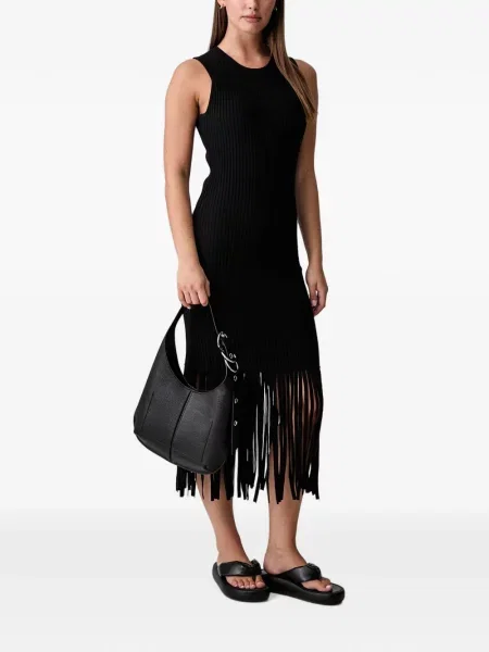 Rochie midi Dkny cu franjuri tricotate negru