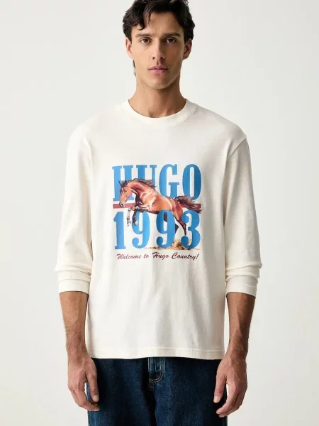 Tricou cu mânecă lungă Hugo Blue bej