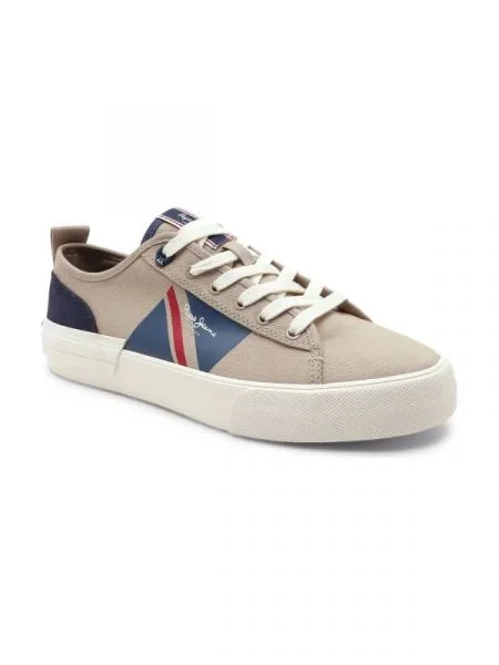 Pepe Jeans London Tornacipő ALLEN FLAG bőr hozzáadásával bézs