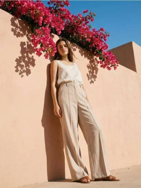 Штани wide leg бежевий