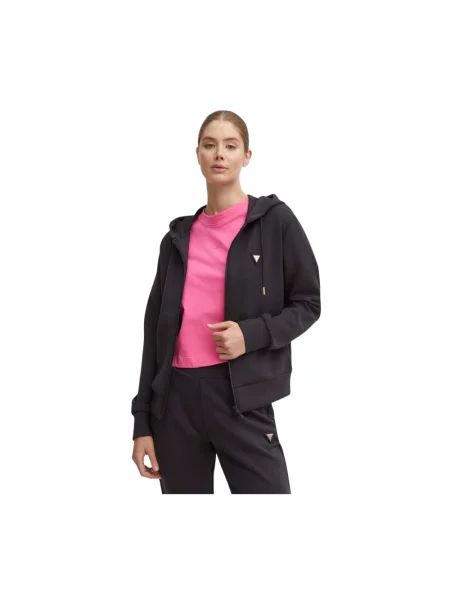 Guess bluza OLYMPE z kapturem gładka czarny