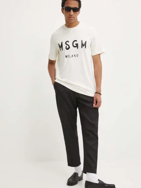 MSGM Koszulki Mężczyzna Biały S T-shirt z Nadrukiem Logo beżowa