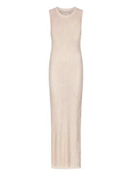 Rochie maxi Loulou De Saison tricotate transparente de costum roz