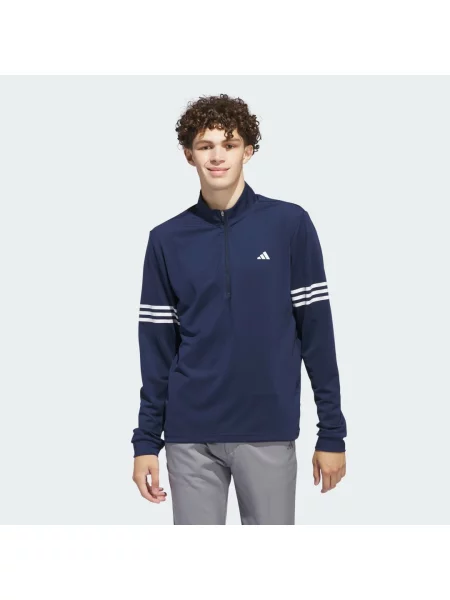Pruhovaný svetr Adidas s polovičními zipem tmavě modrý