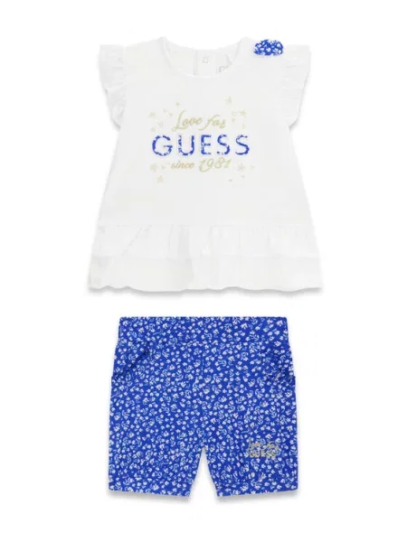 Guess Komplet t-shirt i spodenki niebieski