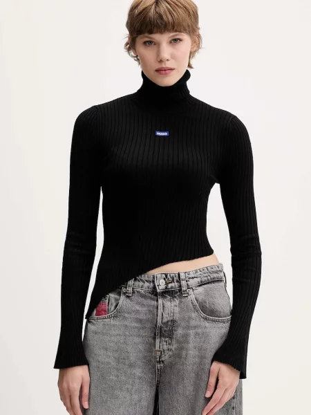 Hugo Blue pulover light cu guler negru