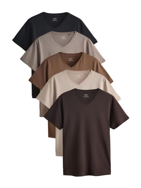 Next Tricou bej / bleumarin / maro / gri taupe negru