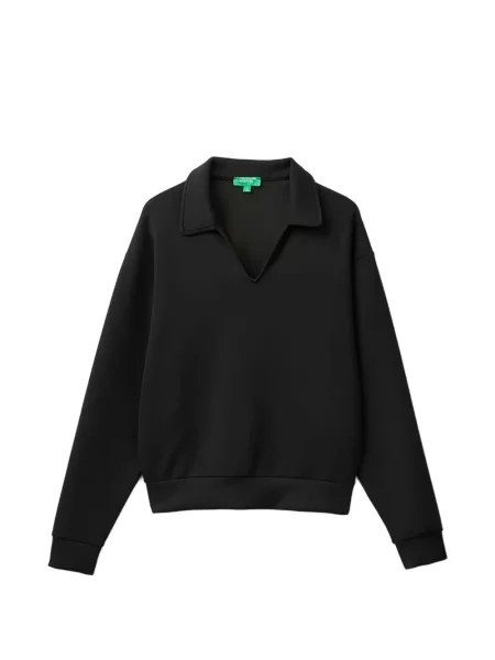 Tricou polo Benetton cu decolteu în V negru
