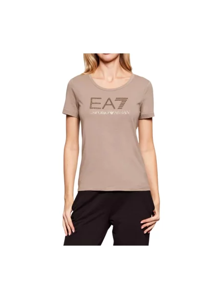 Koszulka Emporio Armani Ea7 ze stretchu z autografem beżowa