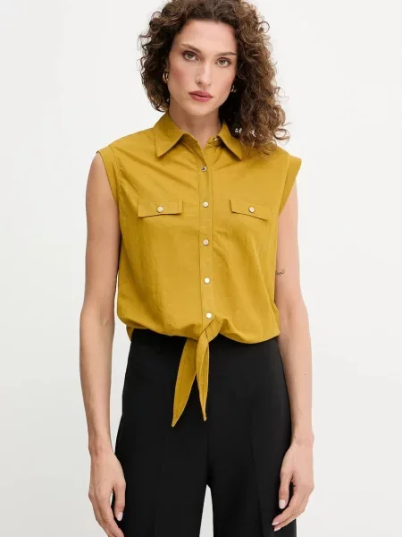 Риза Morgan дамска със стандартна кройка с класическа яка DAROD жълто