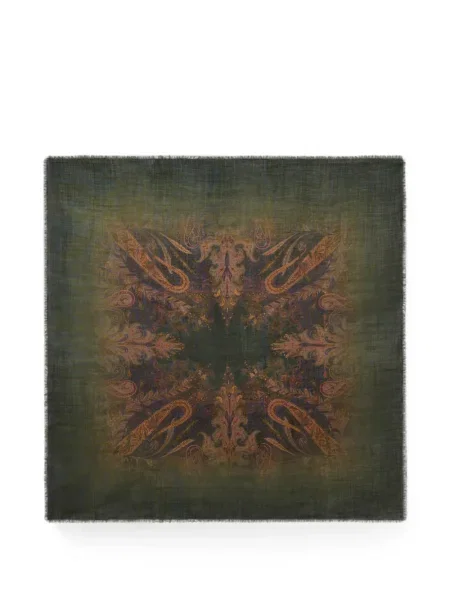 Fular Etro de lână cu model floral verde