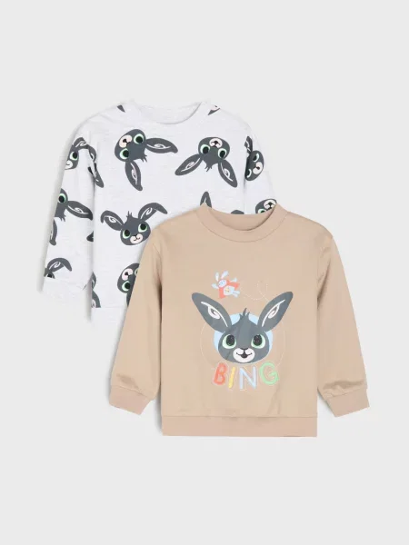 Sinsay mikiny crewneck s potiskem 2 kusy Bing hnědá