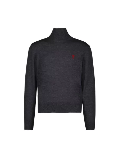 Sweter z golfem Ami Paris wełniany szary